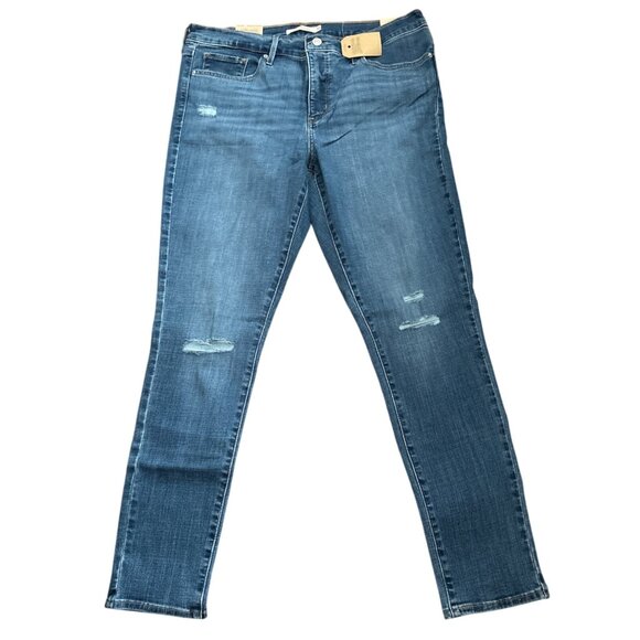Levi's Womens 311 Shaping Skinny Jeans Sz 32 Distressed Mid-Rise Medium Wash Den - Picture 2 of 4